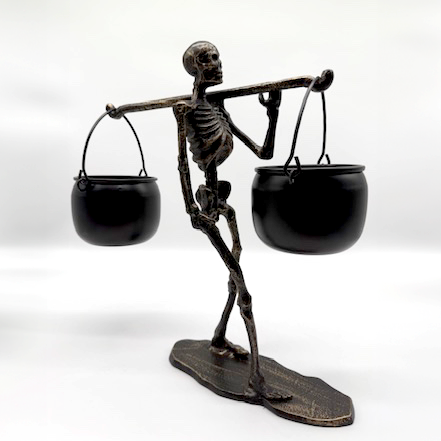 SKELETON WITH HANGING CAULDRONS CANDY DISH