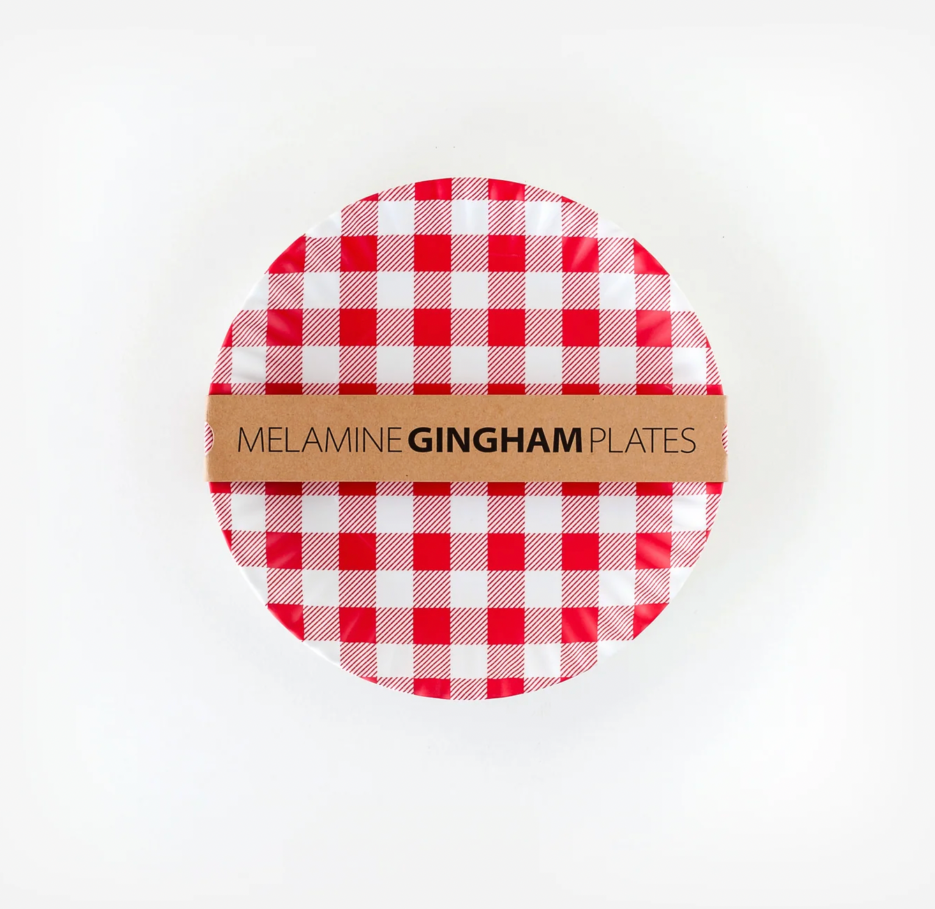 Red Gingham Melamine Dinner Plates, s/4