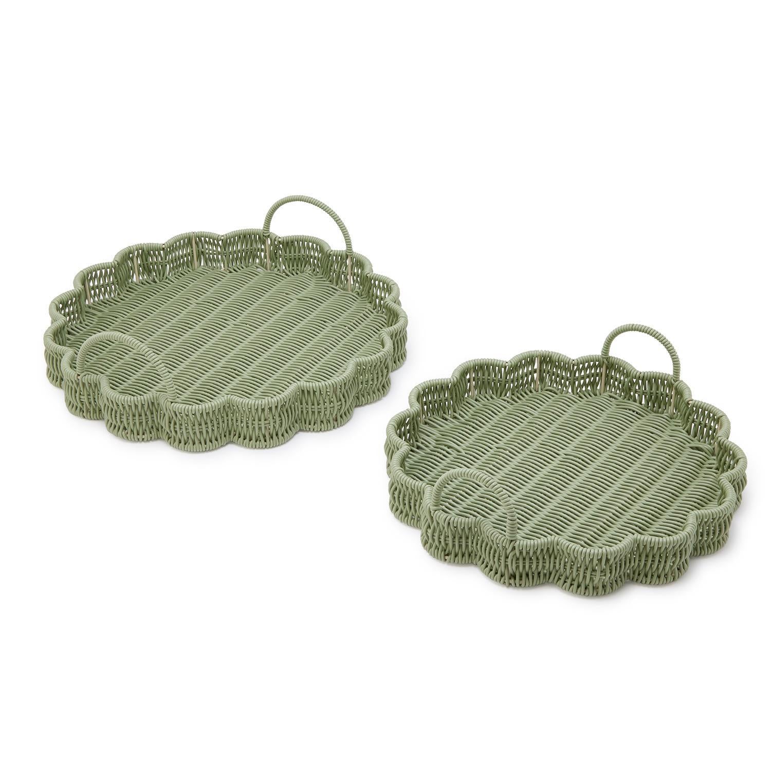 Wicker Scalloped Green Serving Tray