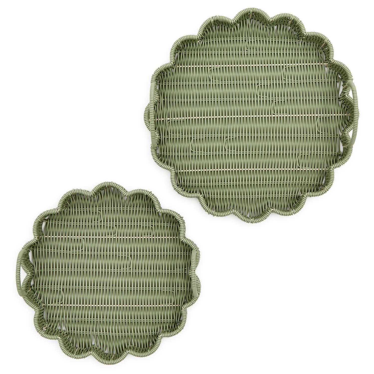 Wicker Scalloped Green Serving Tray