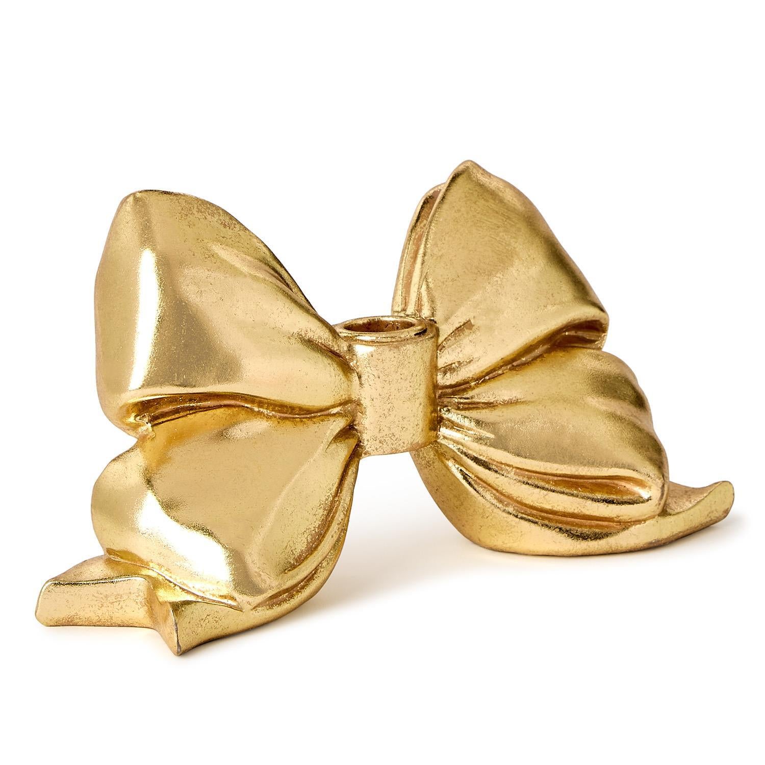 Gold Bow Taper Candleholder