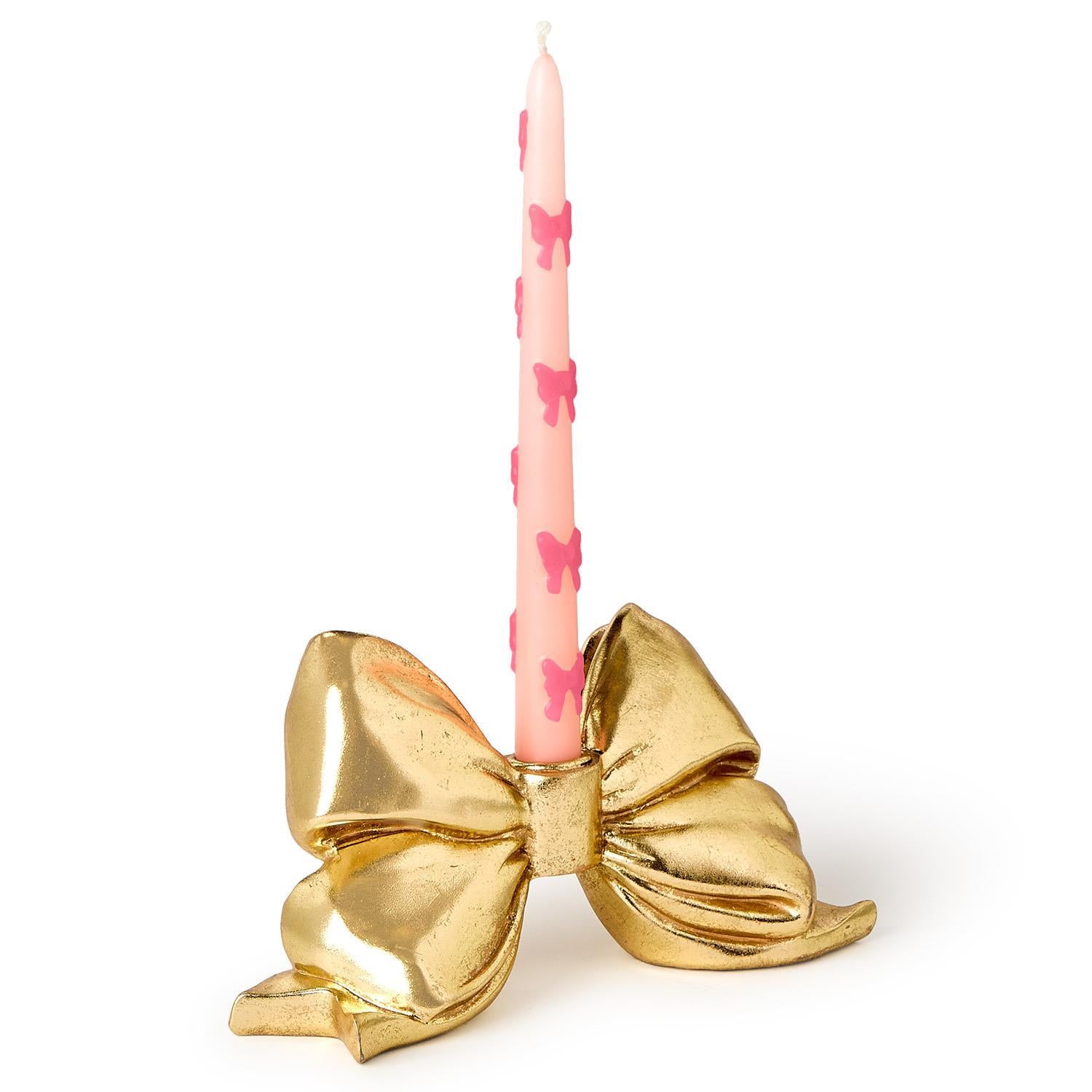 Gold Bow Taper Candleholder