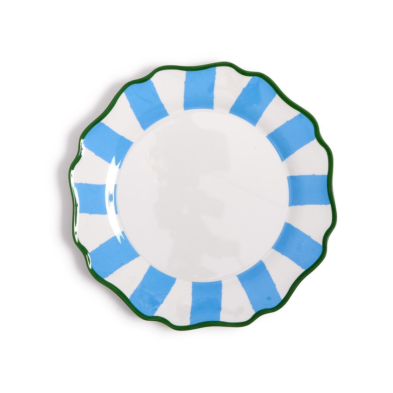 Blue Striped Melamine Dinner Plate, s/4 - 100% Melamine