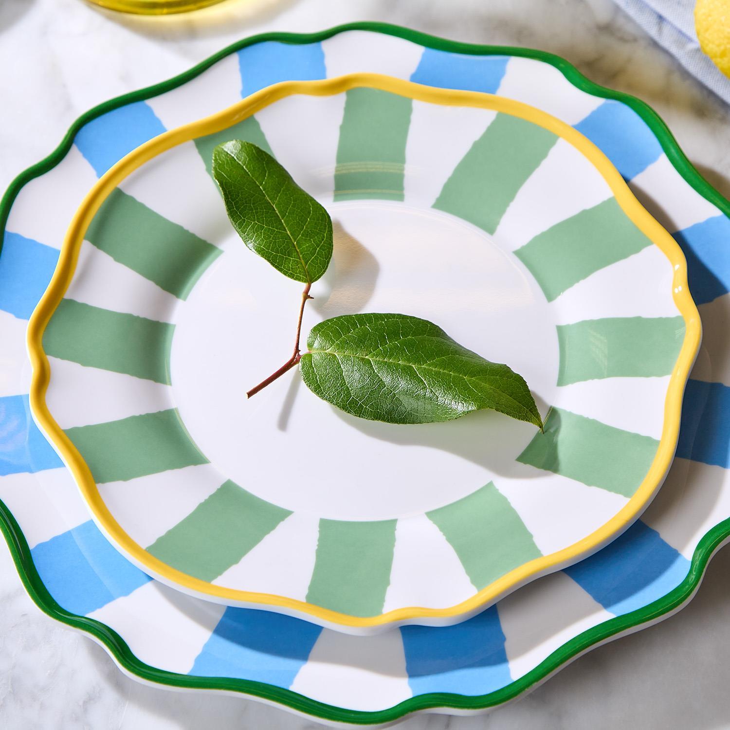 Blue Striped Melamine Dinner Plate, s/4 - 100% Melamine