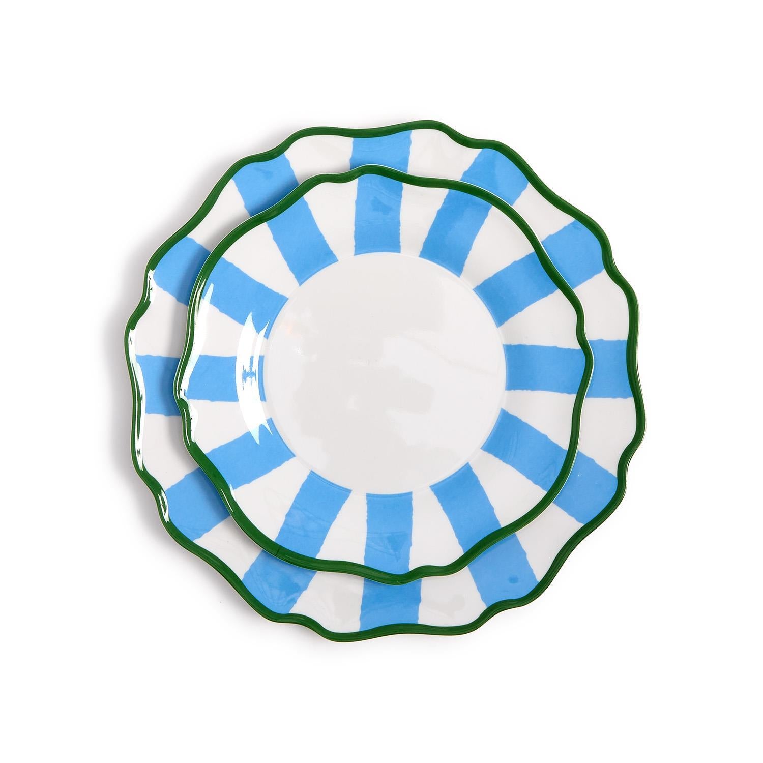 Blue Striped Melamine Dinner Plate, s/4 - 100% Melamine