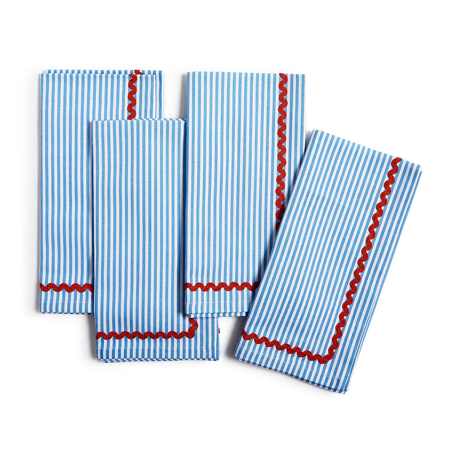 Blue Stripe w/Red Trim Cloth Napkins, s/4