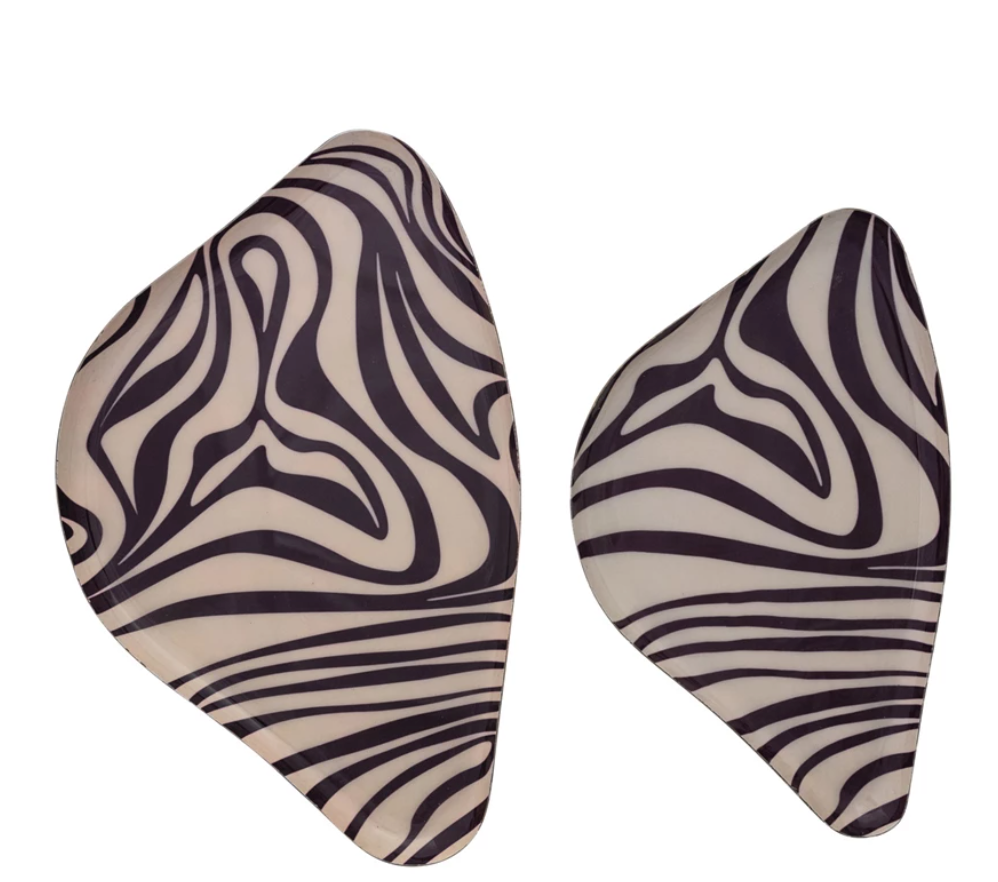 Enameled Metal Striped Trays, S/2