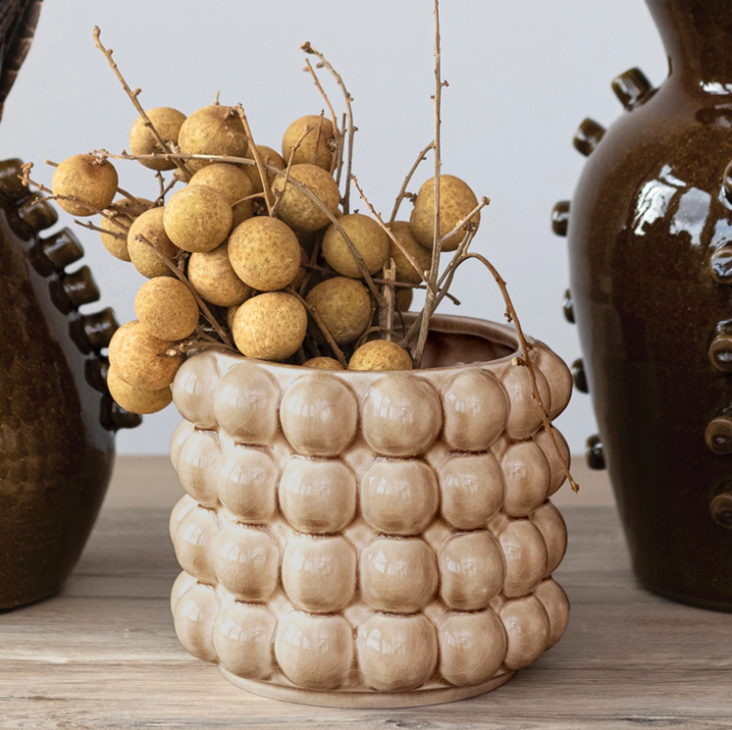 Stoneware Planter with Raised Dots