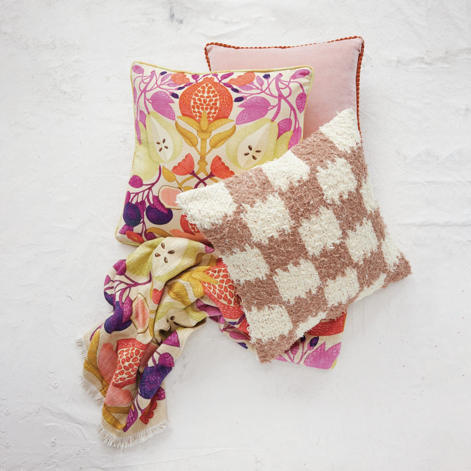 Apricot and Pink Velvet Pillow (18")