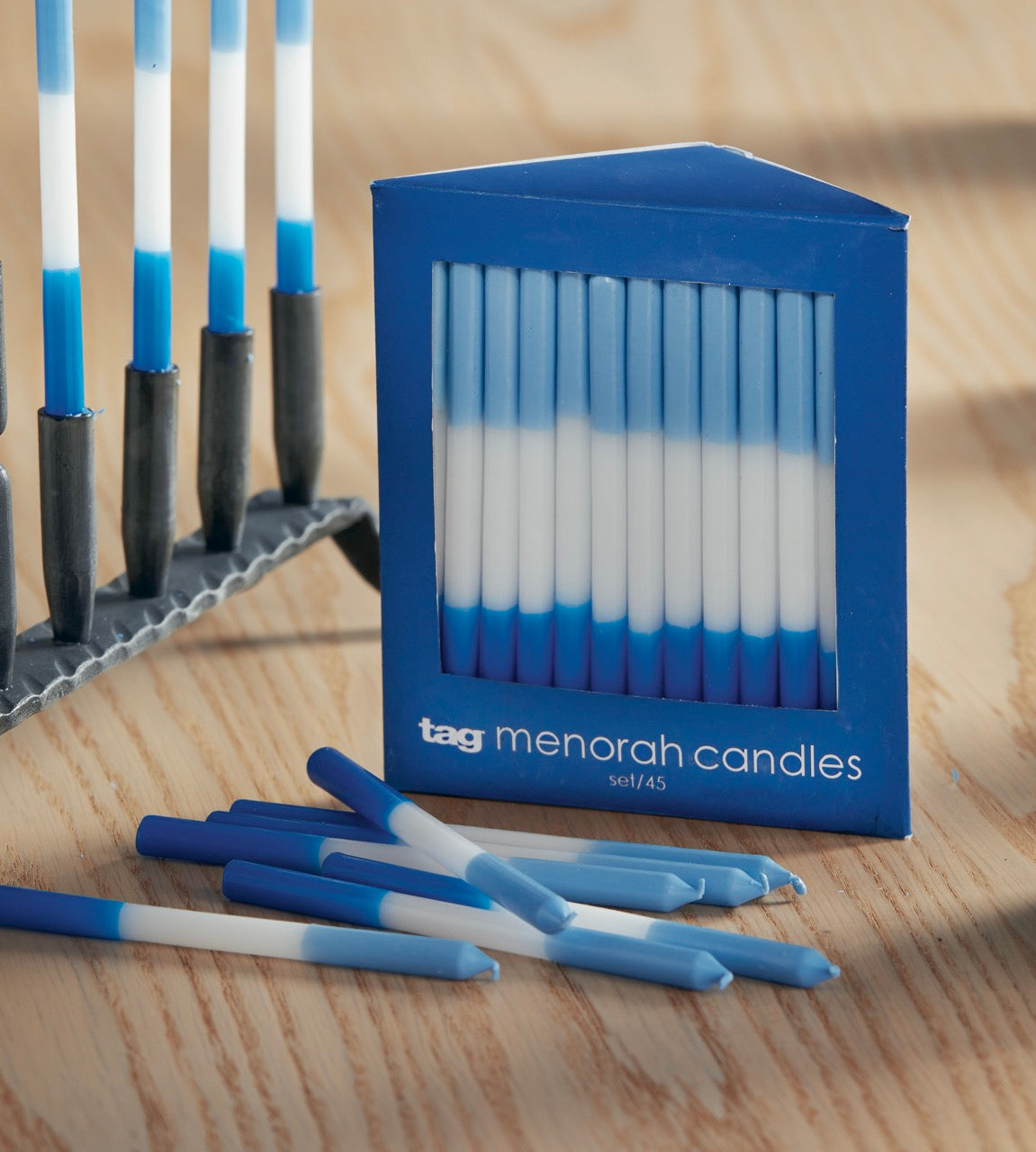 HANUKKAH BLUE TAPER CANDLES BOX/45