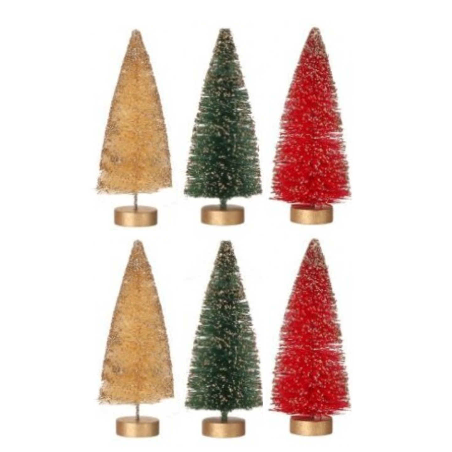 6" VINTAGE GLITTER SISAL TREES SET/6