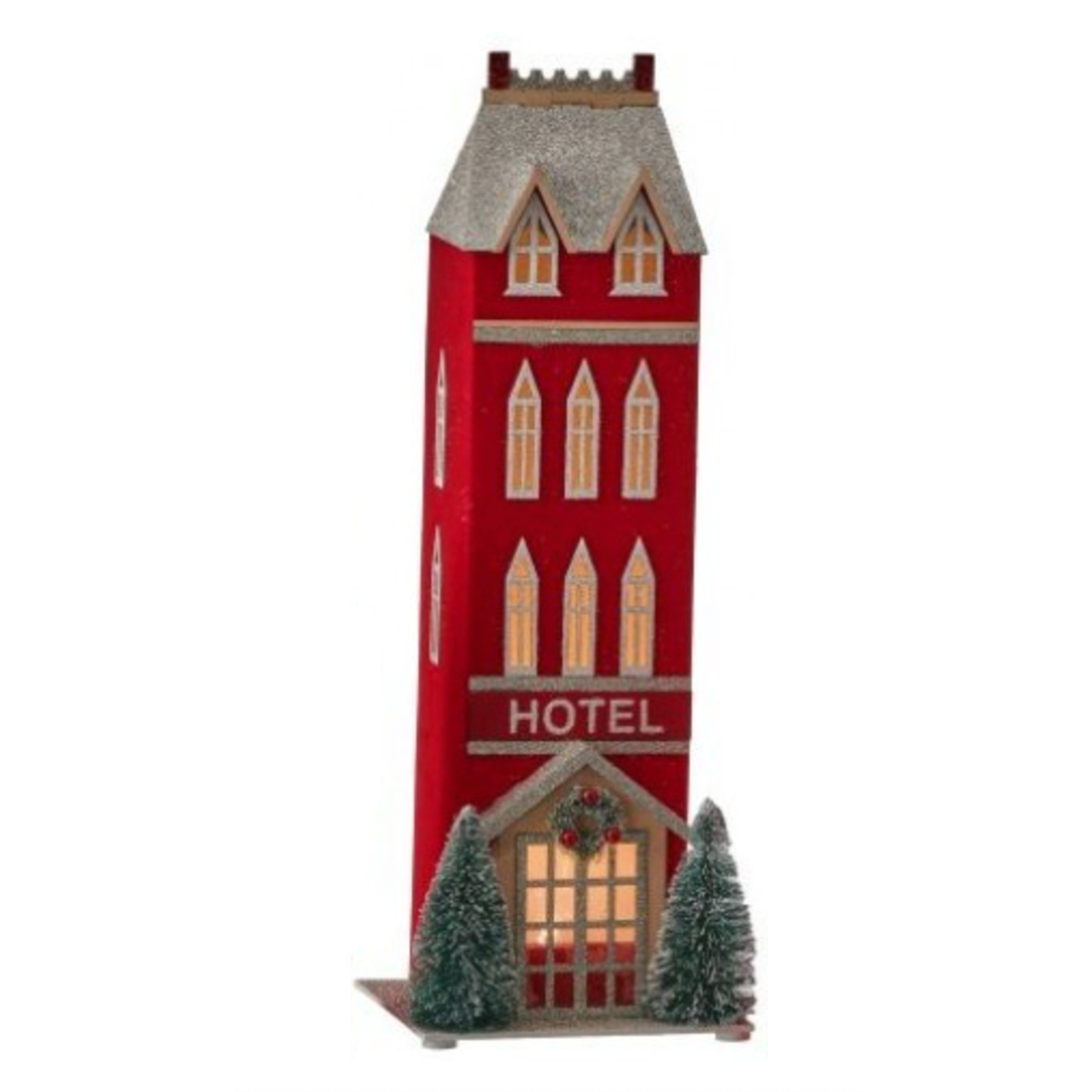 LED RED CARDBOARD VINTAGE HOLIDAY TOWN | 10.5" 12" 14"