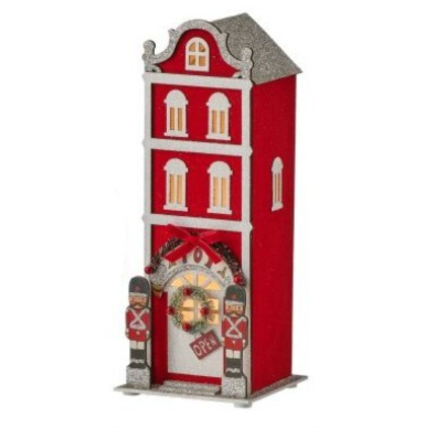 LED RED CARDBOARD VINTAGE HOLIDAY TOWN | 10.5" 12" 14"
