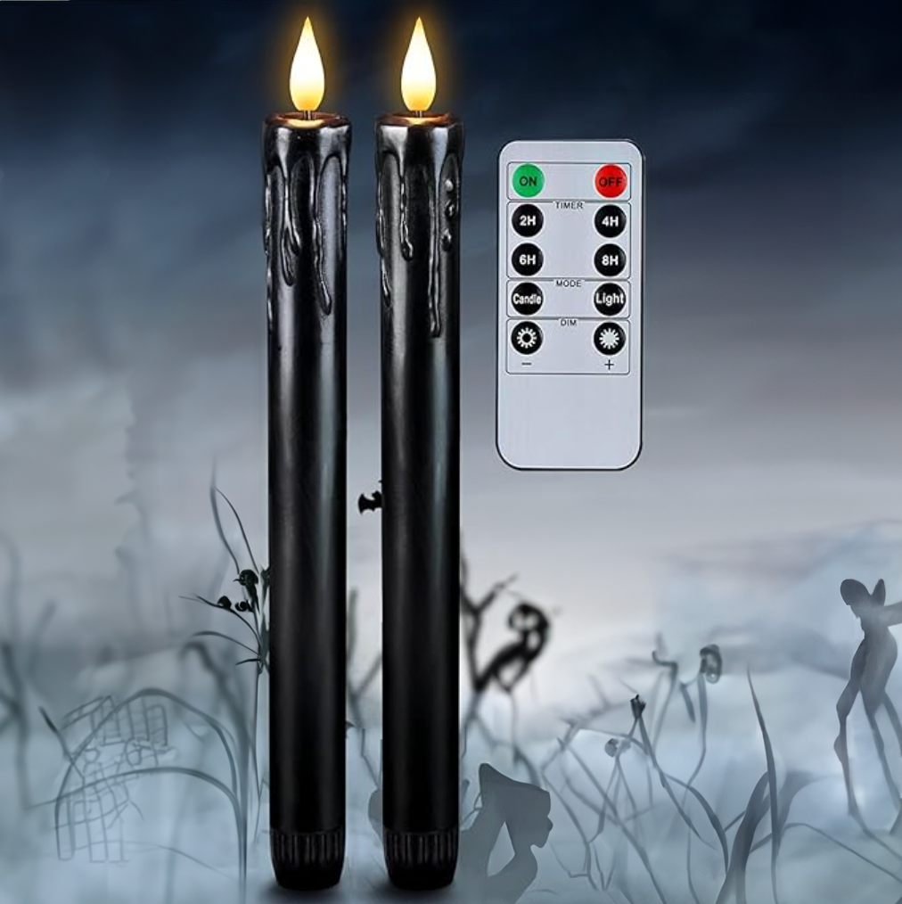 BLACK FLAMELESS TAPER CANDLES LED | SET OF 2