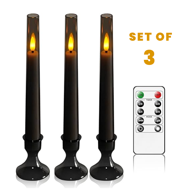 BLACK FLAMELESS CANDLES W/GLASS LED
