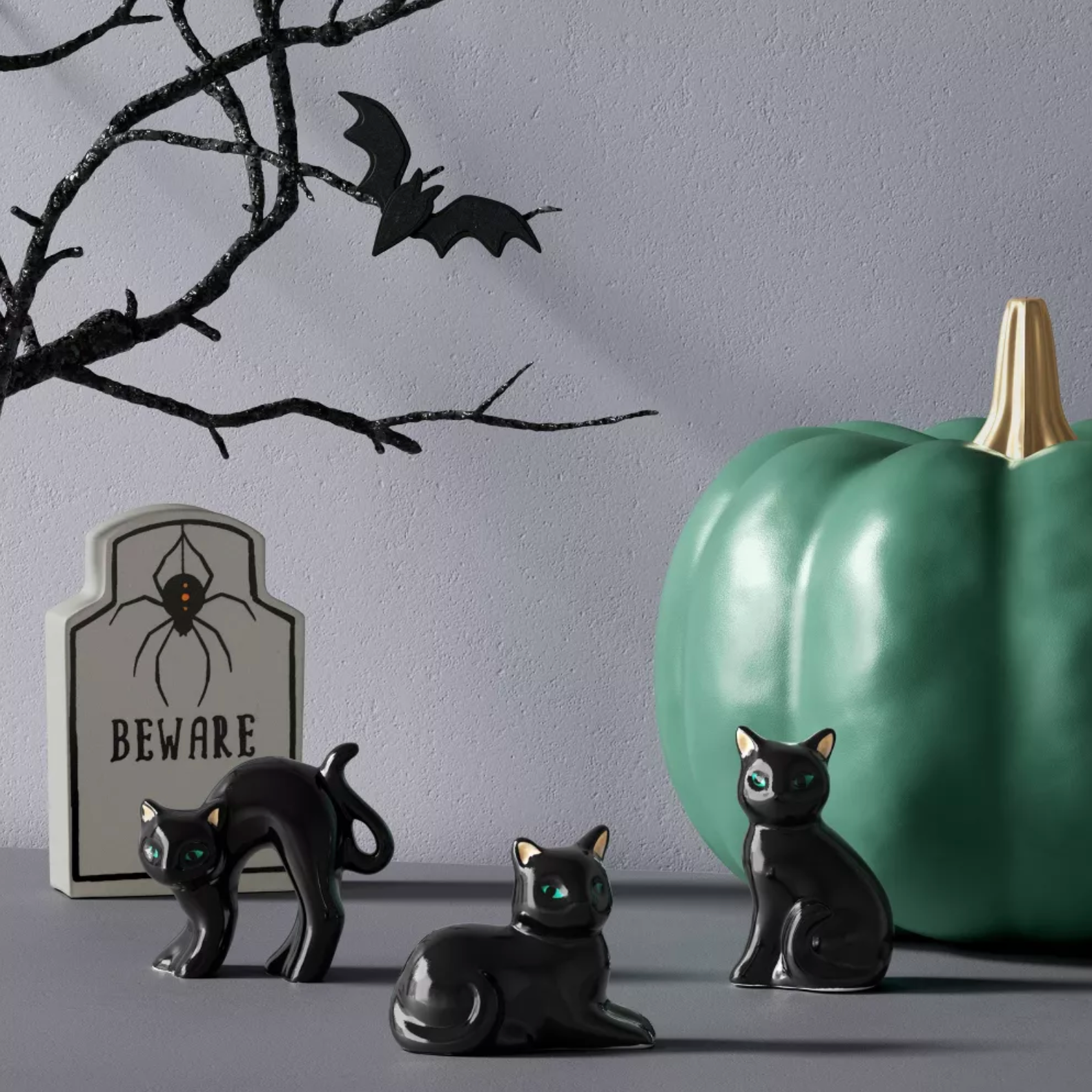 3PC CERAMIC MANTLE CAT FIGURE