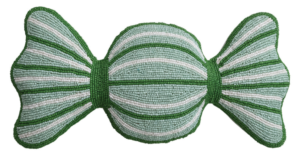 Beaded Candy Pillow with Velvet Back, Green
