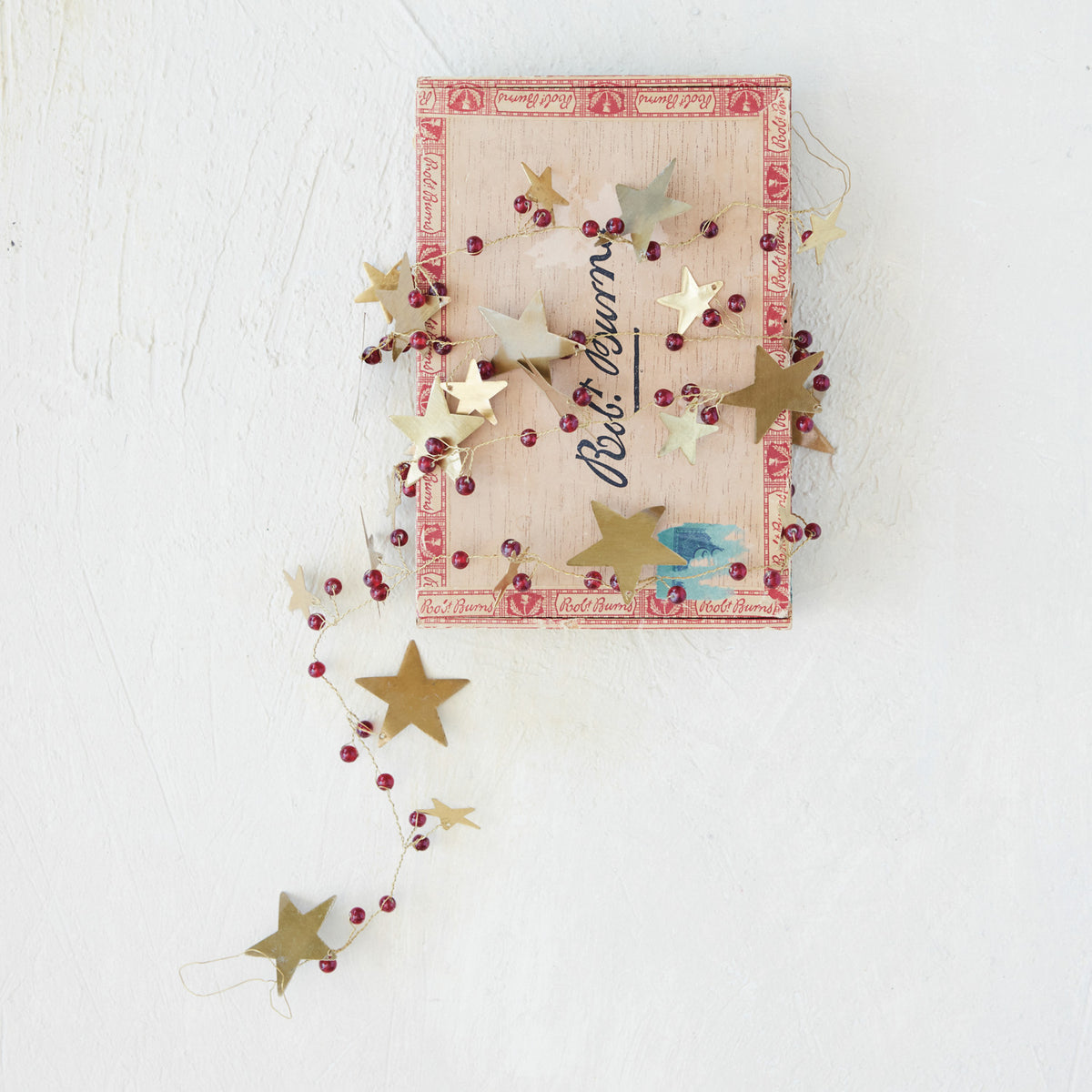 Brass Star & Bead Garland, Red