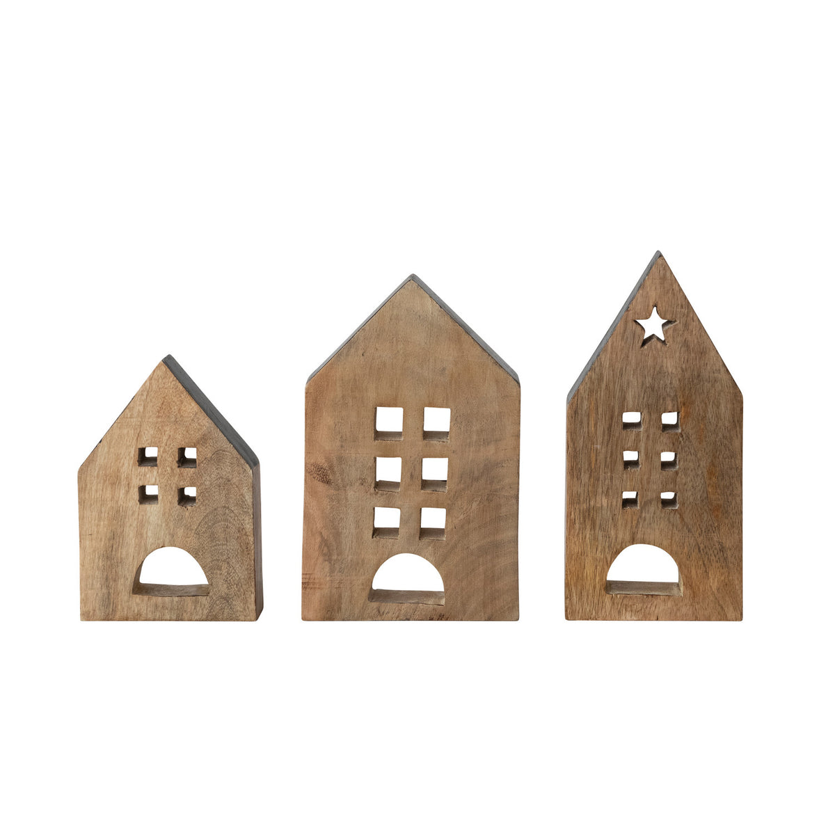 Mango Wood Houses with Black Edges, Natural, s/3