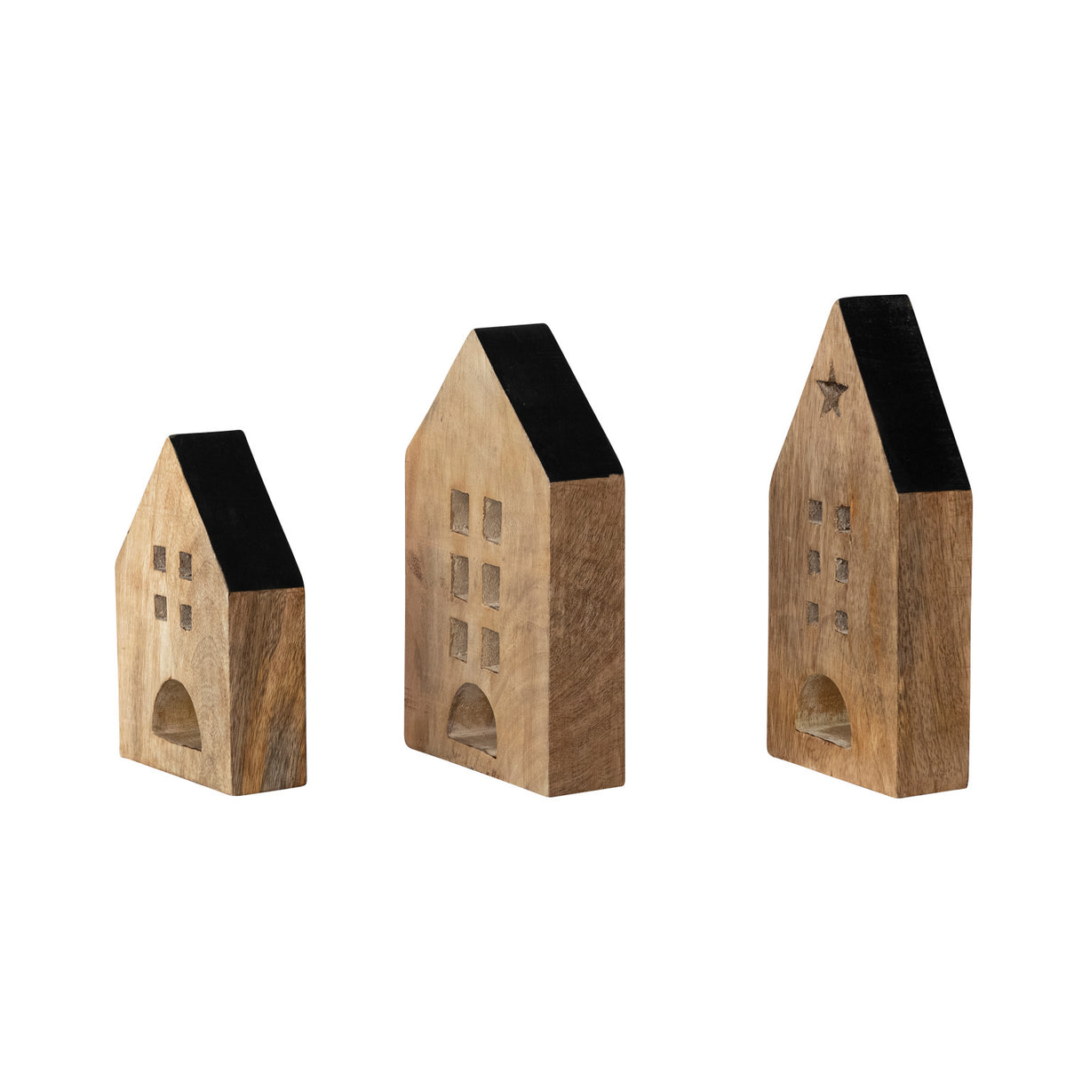 Mango Wood Houses with Black Edges, Natural, s/3