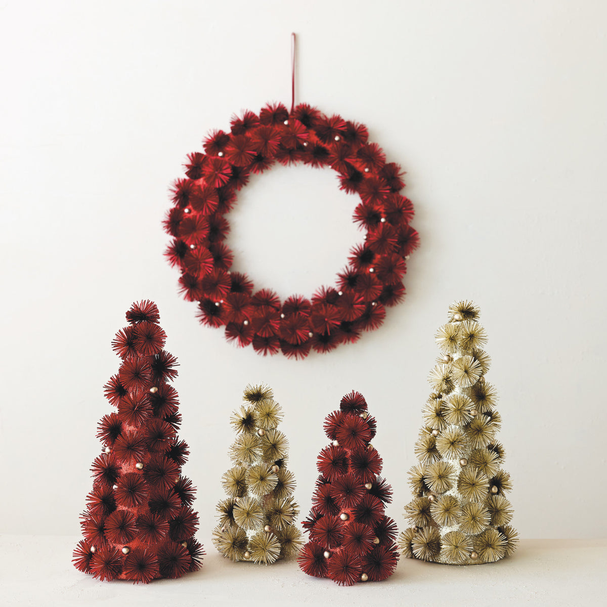 Tinsel Ball Tree with Glitter & Beads, Antique Silver (Medium)