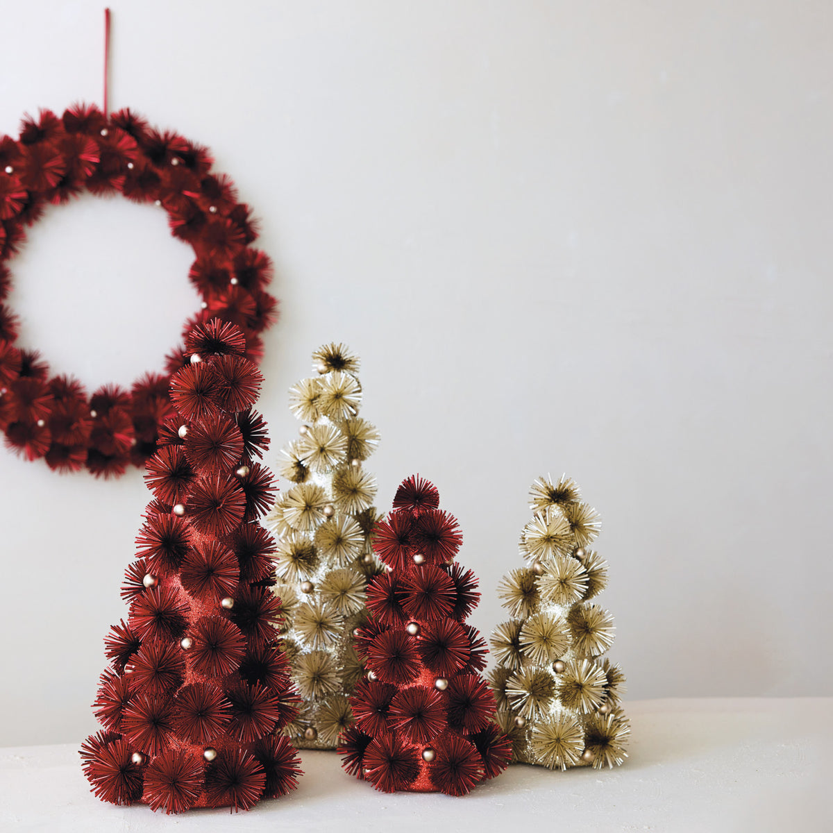 Tinsel Ball Tree with Glitter & Beads, Antique Silver (Large)
