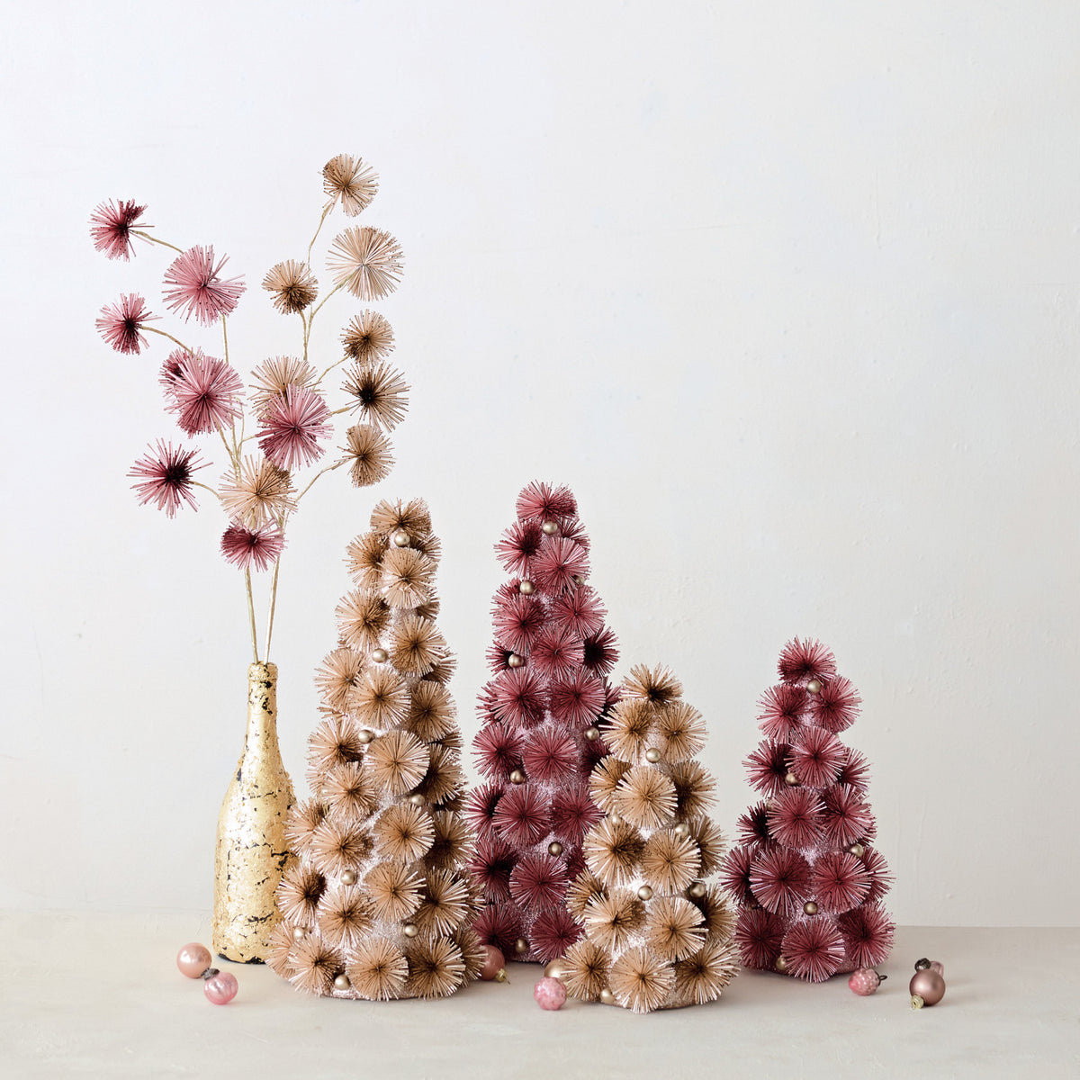 Tinsel Ball Tree with Glitter & Beads, Blush (Large)