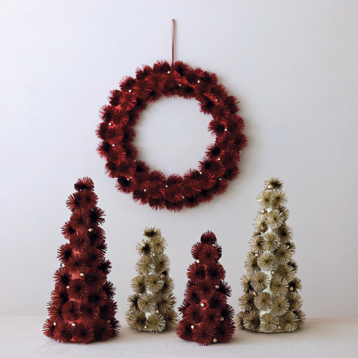 Tinsel Ball Tree with Glitter & Beads, Red (Large)