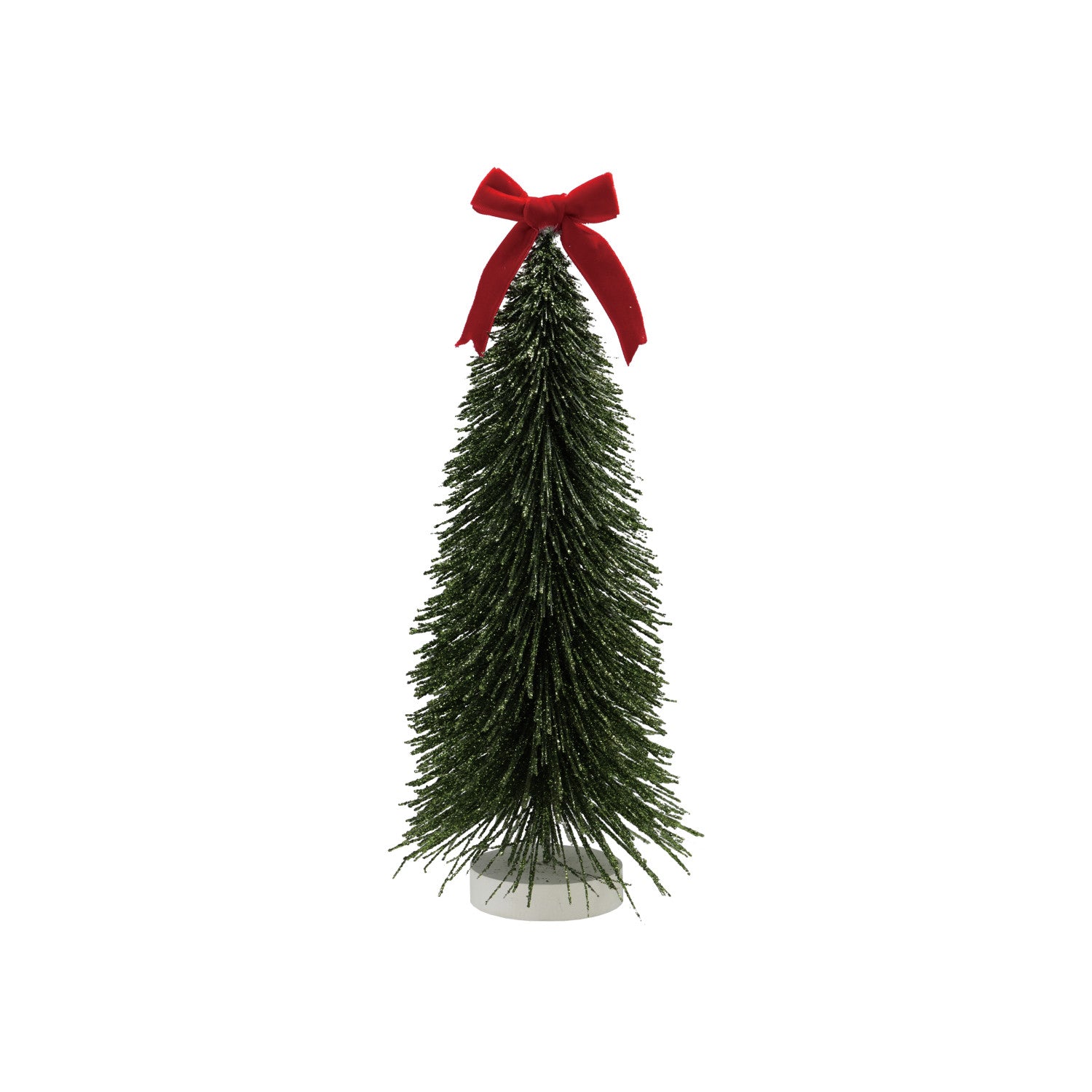 Bottle Brush Tree with Glitter, Velvet Bow