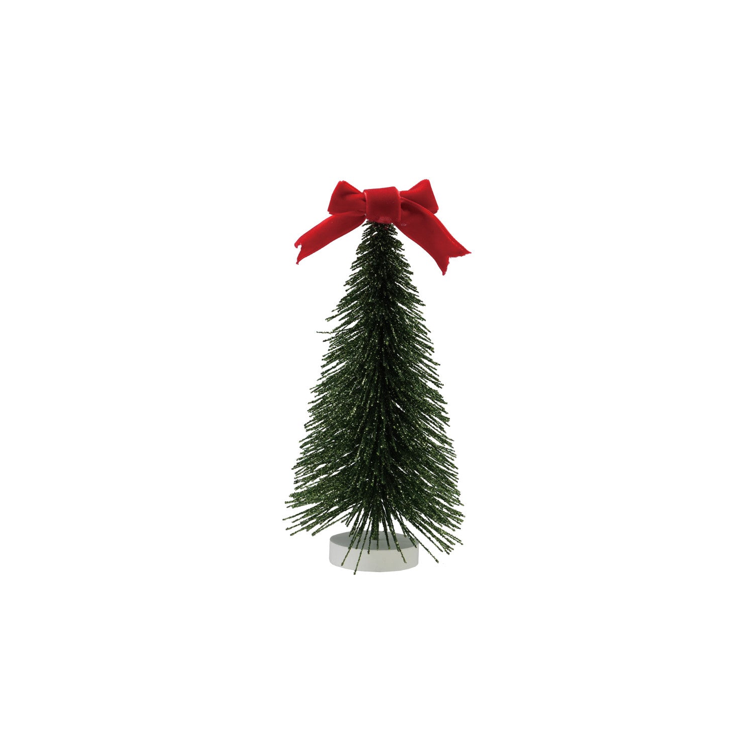 Bottle Brush Tree with Glitter, Velvet Bow