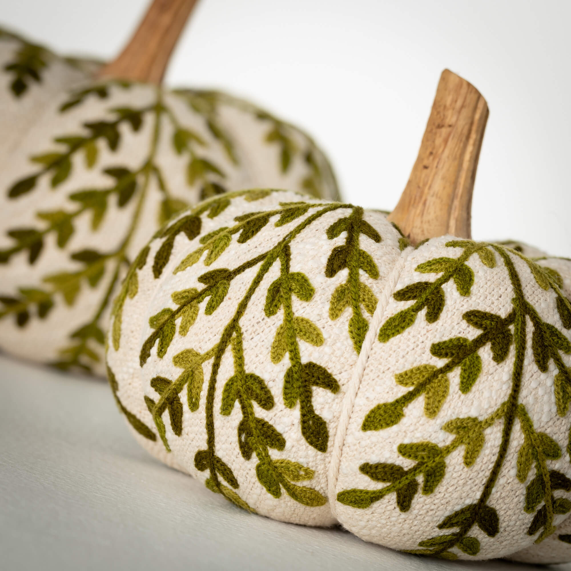Embroidered Cream Pumpkin with Leaf Detailing