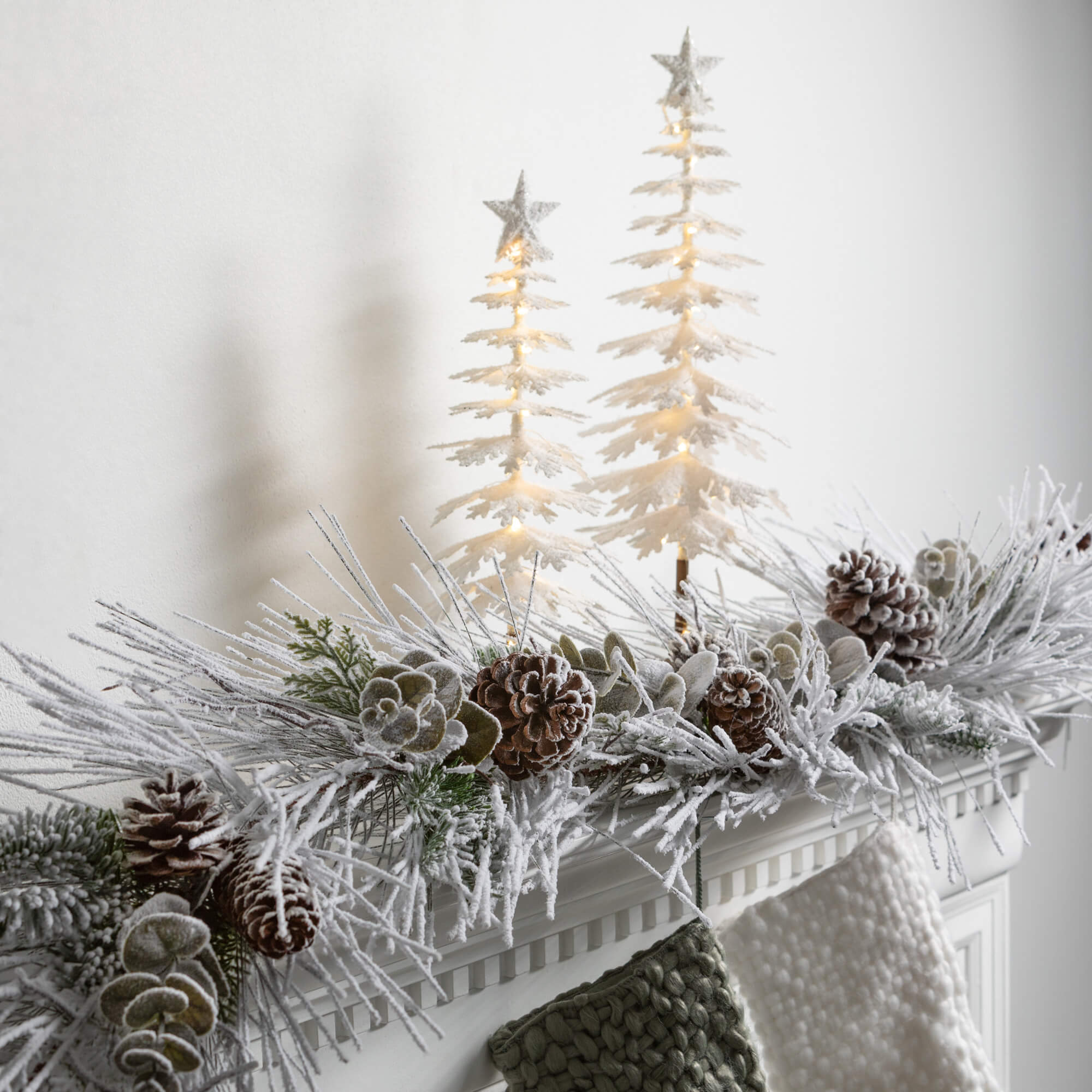FLOCKED LED TABLETOP TREE SET