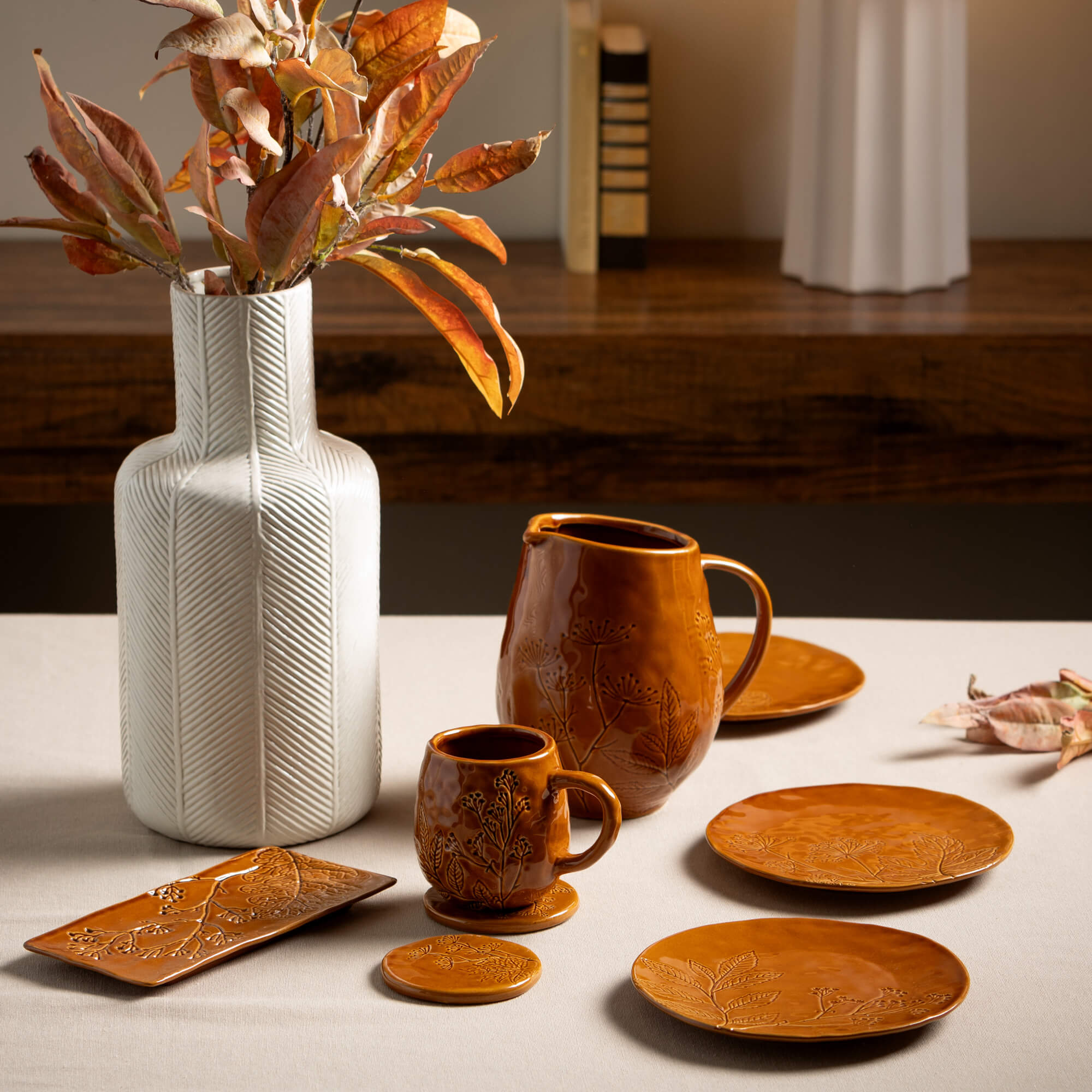 EMBOSSED FOLIAGE COASTER SET 4