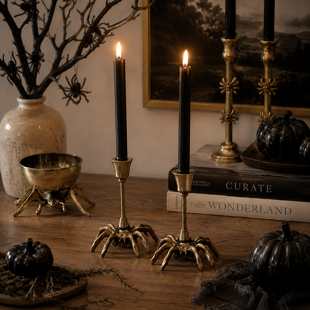 Spider Taper Candle Holders, s/2