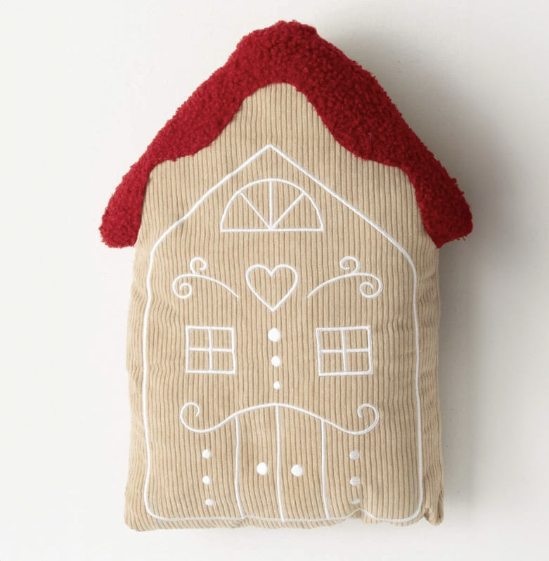 Gingerbread House Pillow - red roof