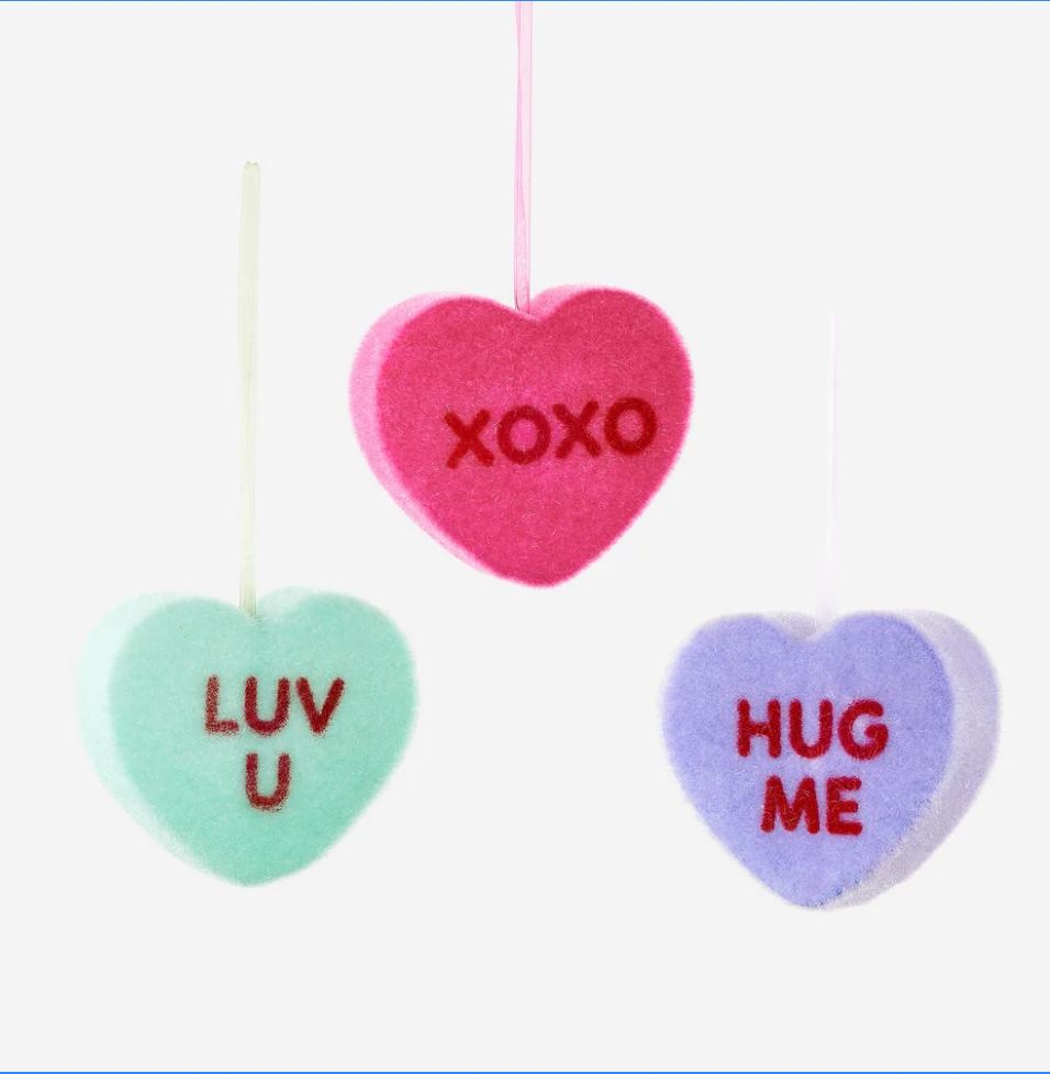 Flocked Conversation Hearts, Medium, s/3 (6")