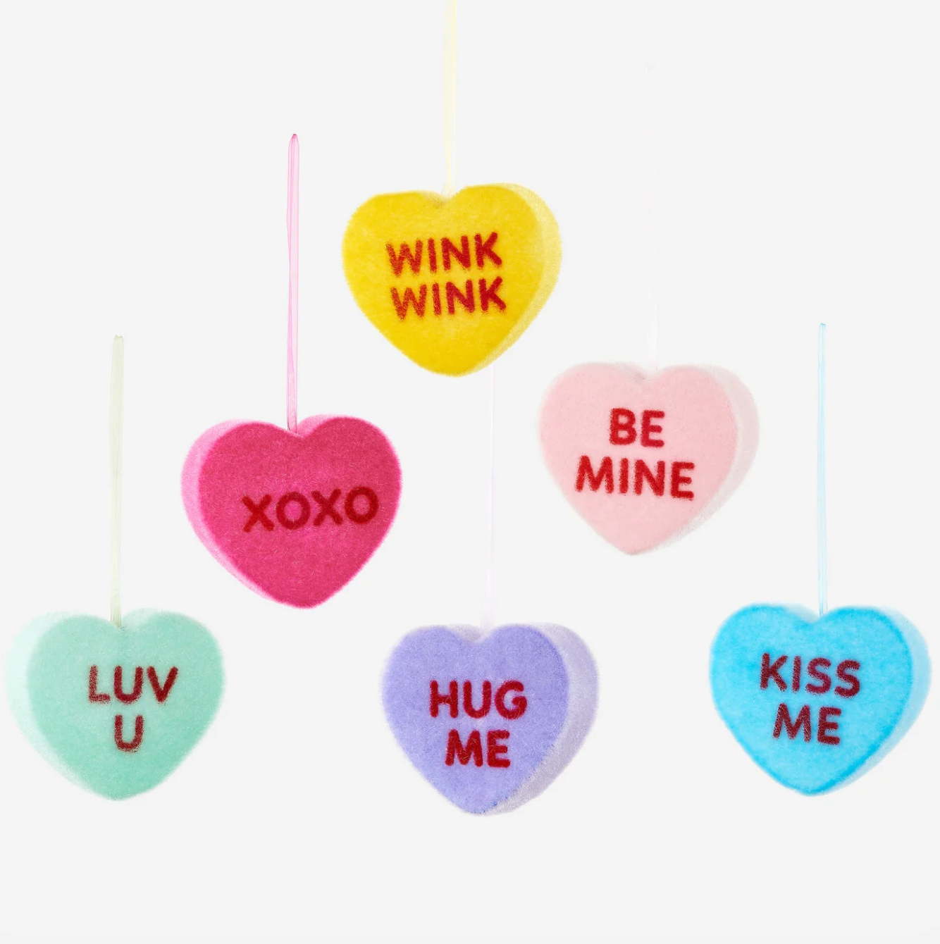 Flocked Conversation Hearts, Medium, s/3 (6")