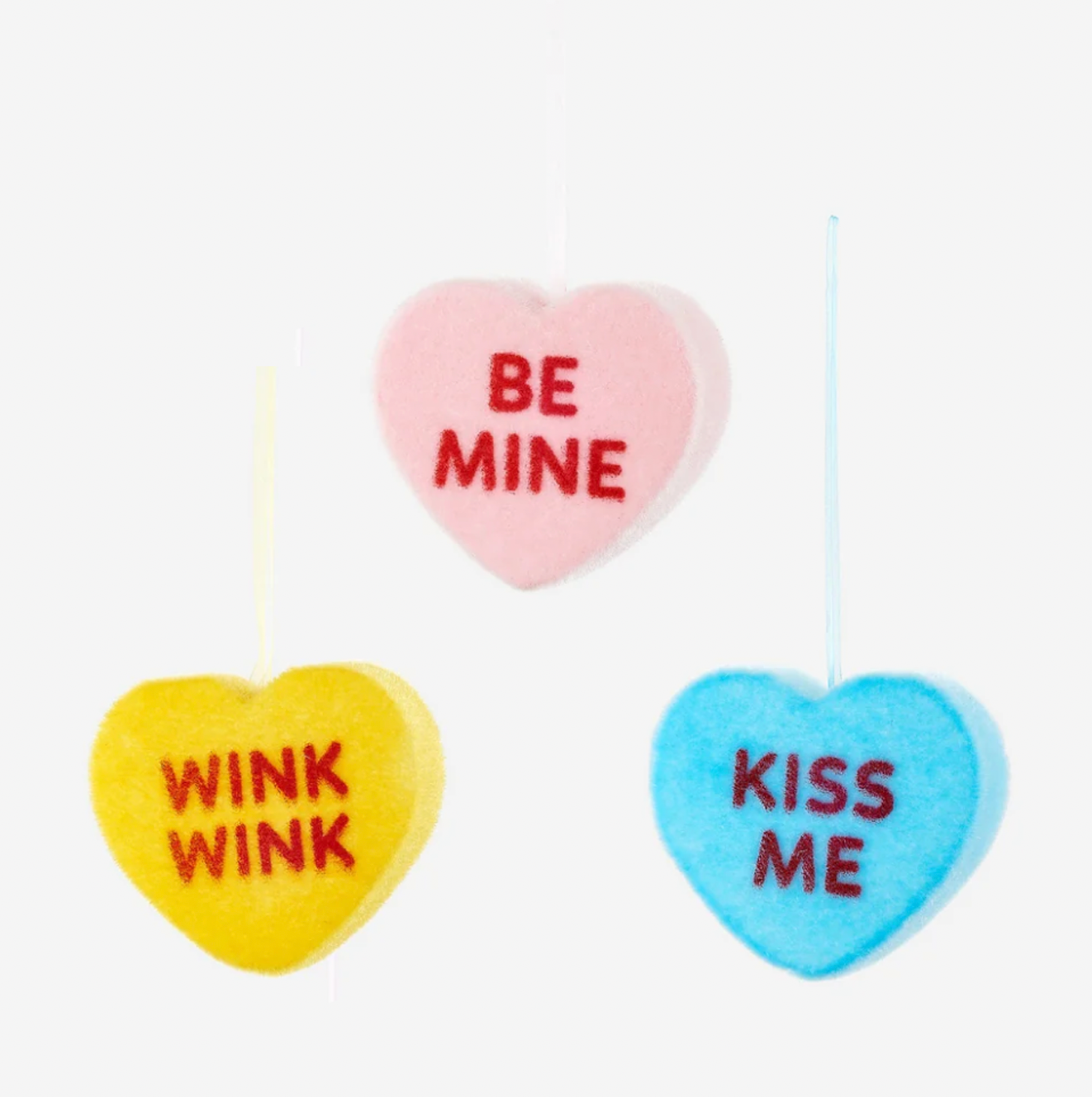 Flocked Conversation Hearts, Medium, s/3 (6")