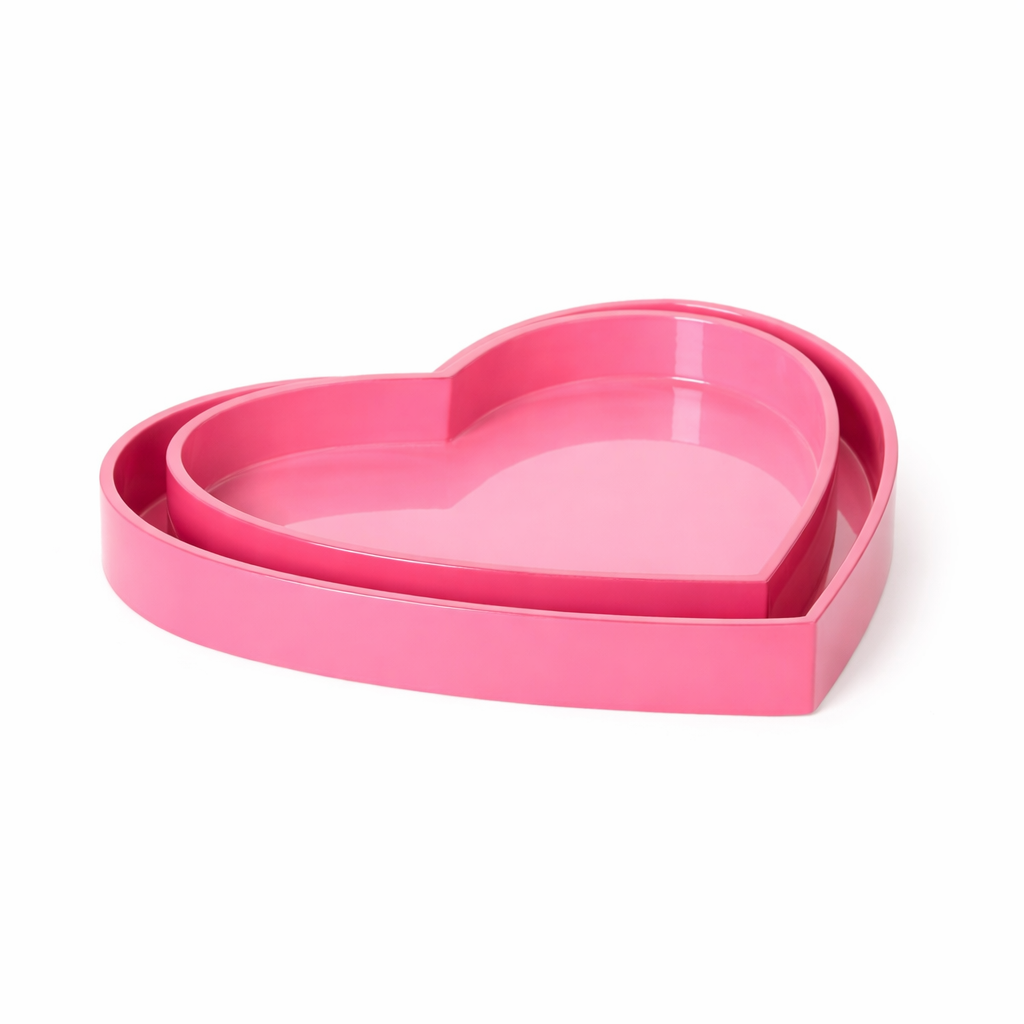 Lacquered Two-Tone Heart Trays, s/2 (small & medium)