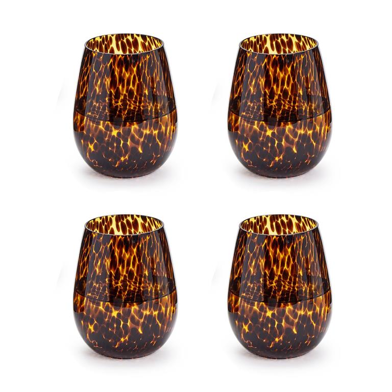 Tortoise Stemless Wine Glass, s/4