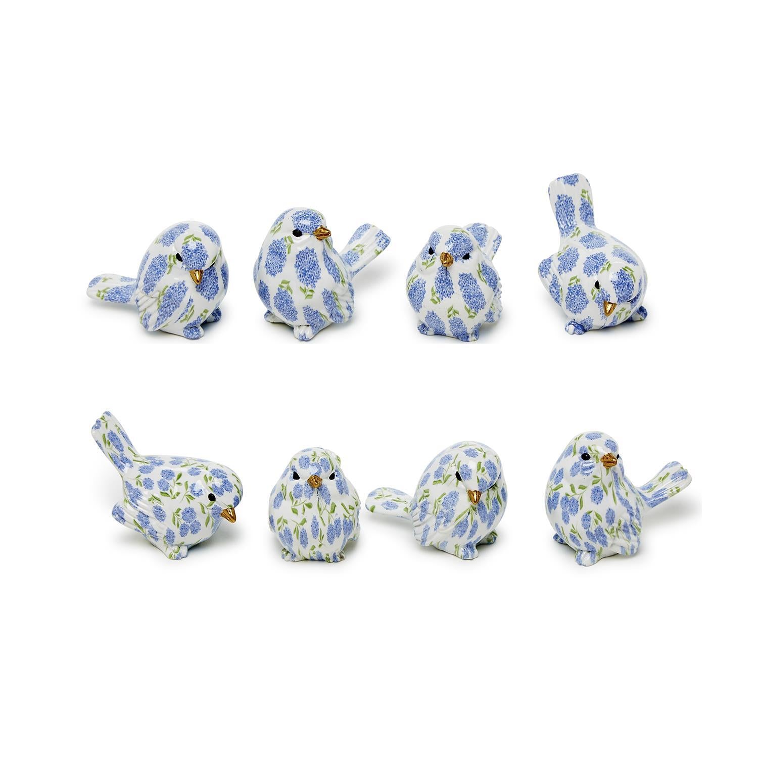 Mini Blue Hydrangea Birds, S/8