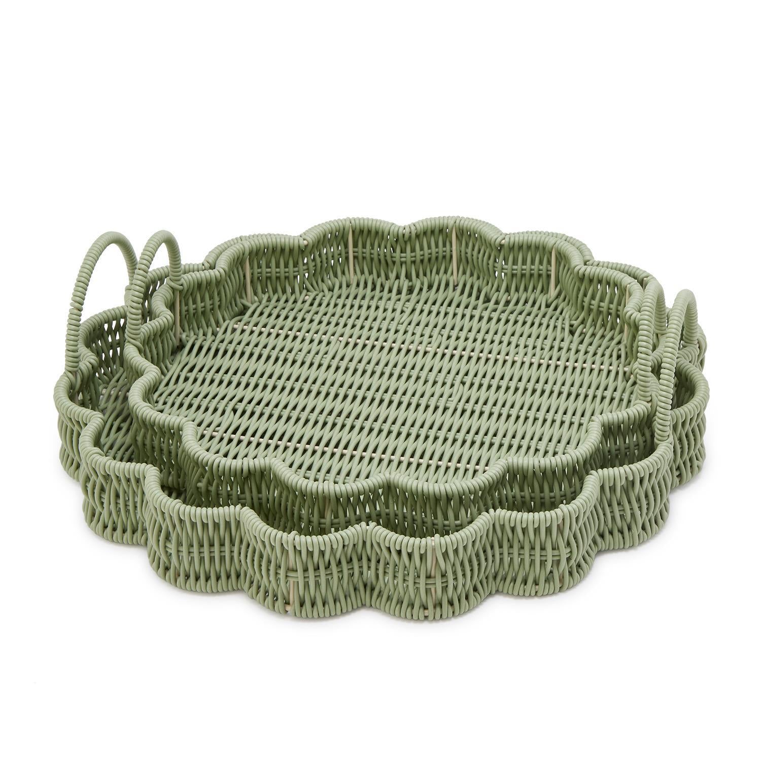 Wicker Scalloped Green Serving Tray