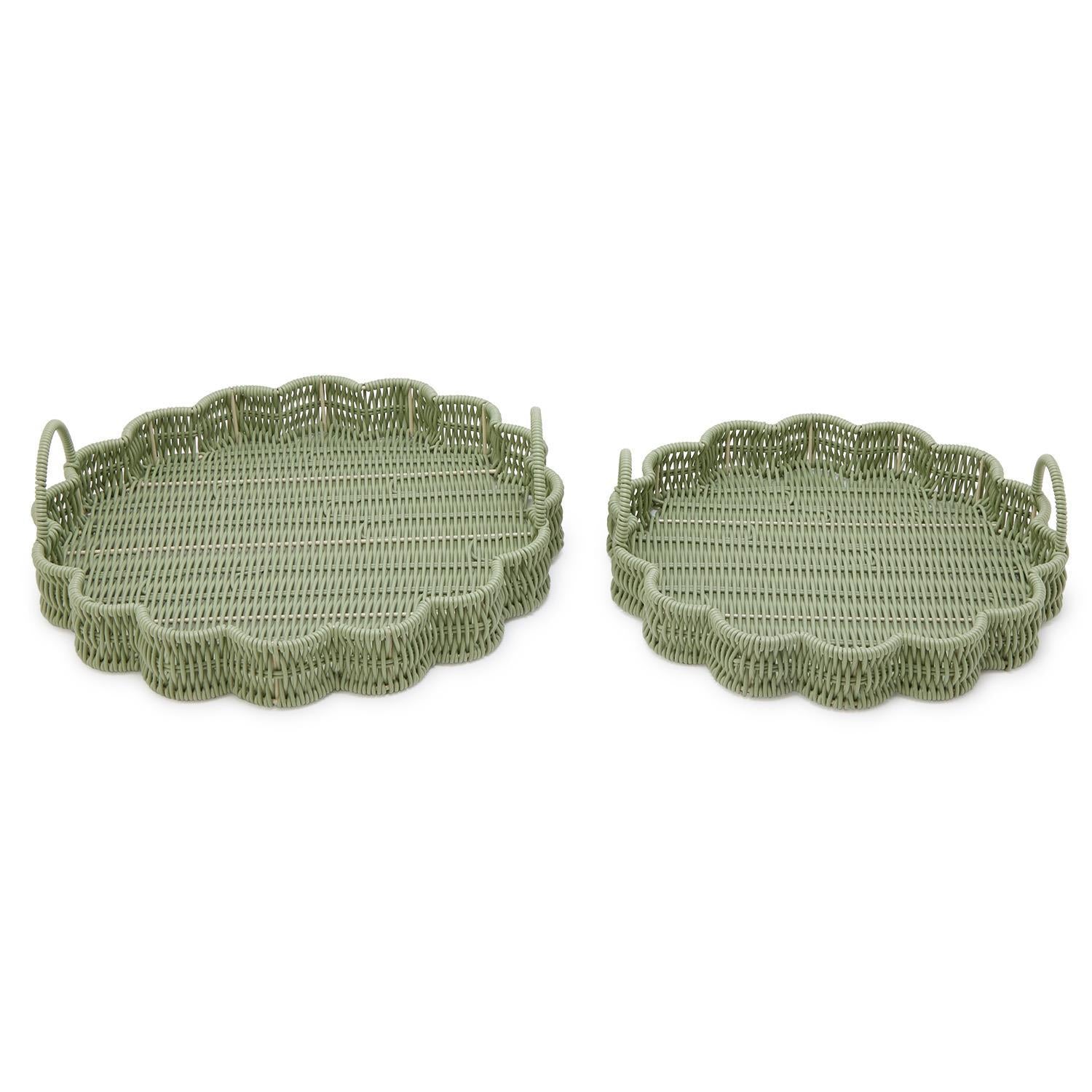 Wicker Scalloped Green Serving Tray