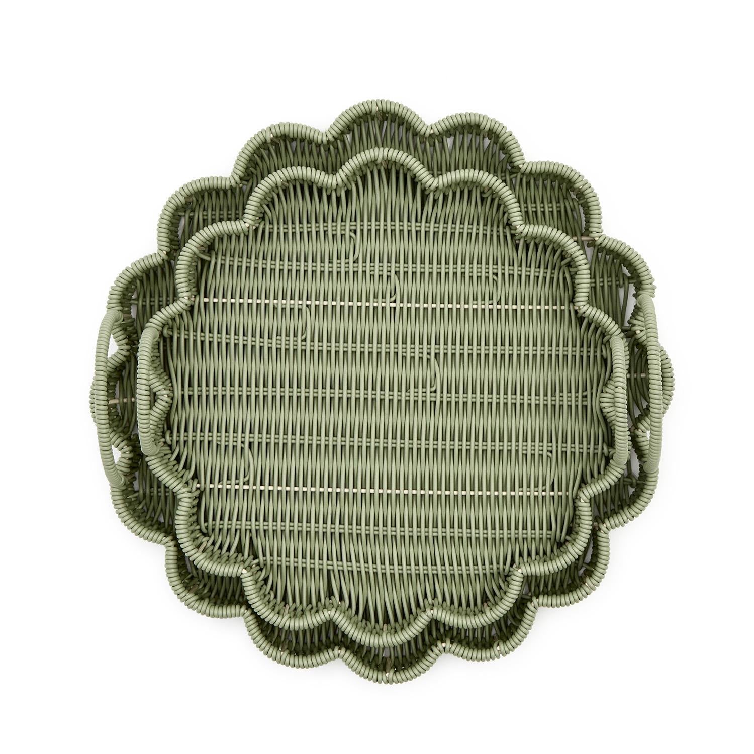 Wicker Scalloped Green Serving Tray