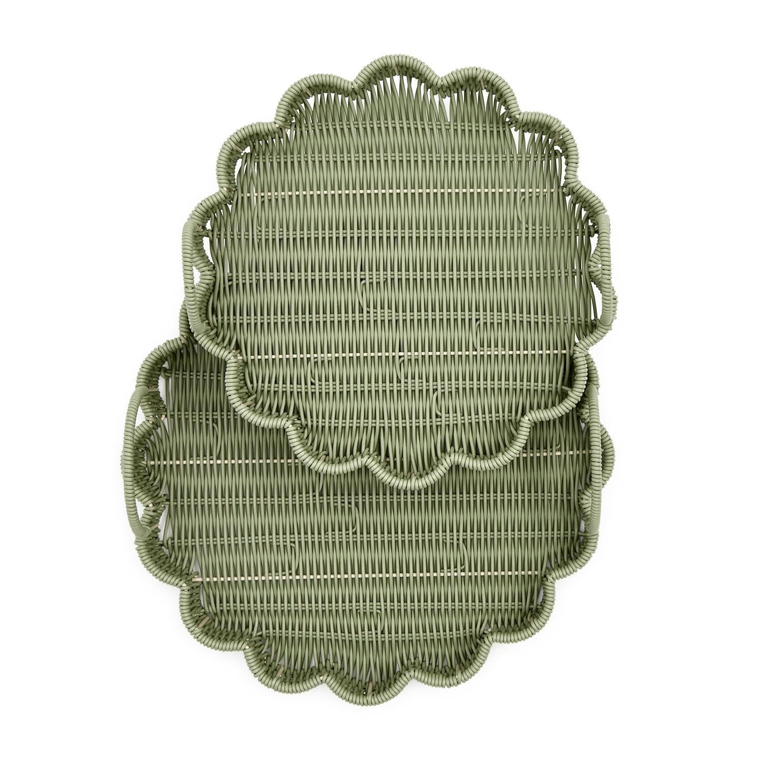 Wicker Scalloped Green Serving Tray