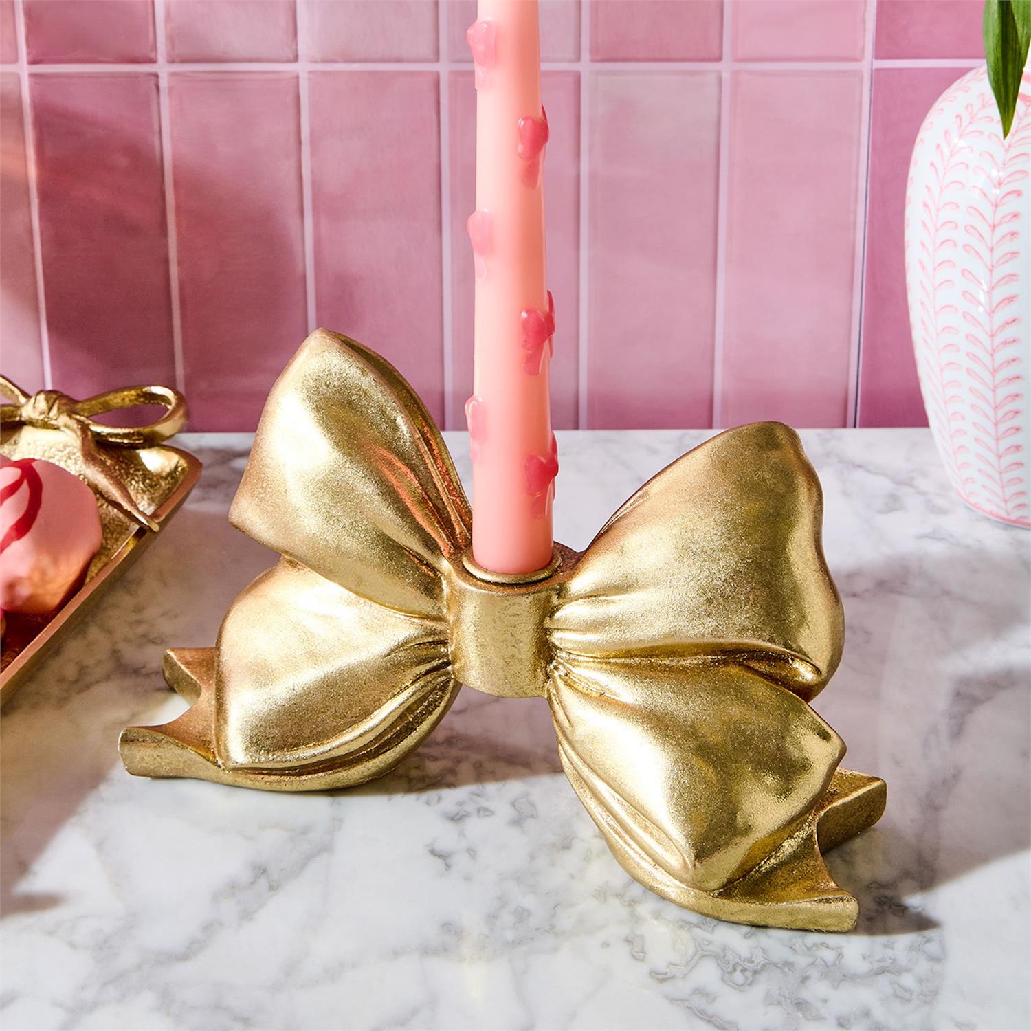 Gold Bow Taper Candleholder