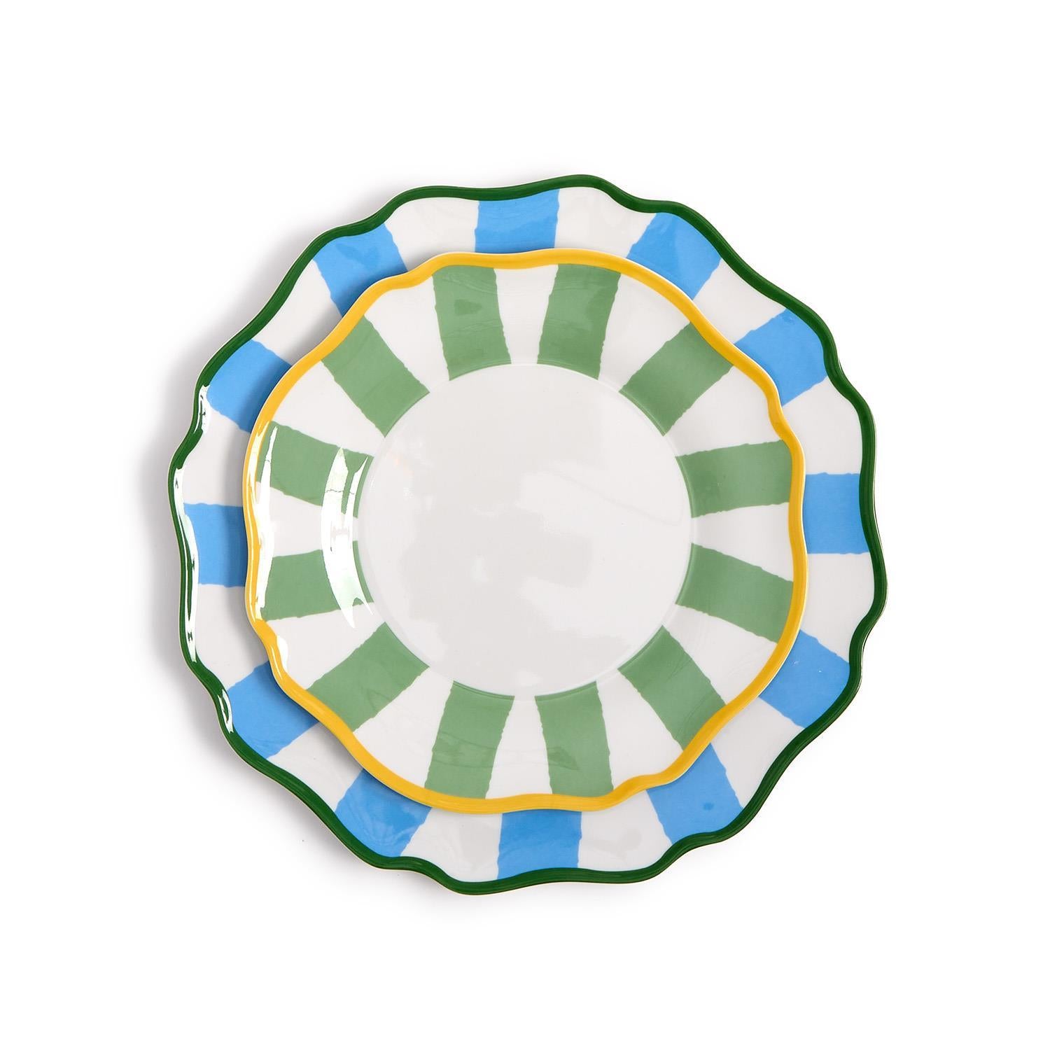 Blue Striped Melamine Dinner Plate, s/4 - 100% Melamine
