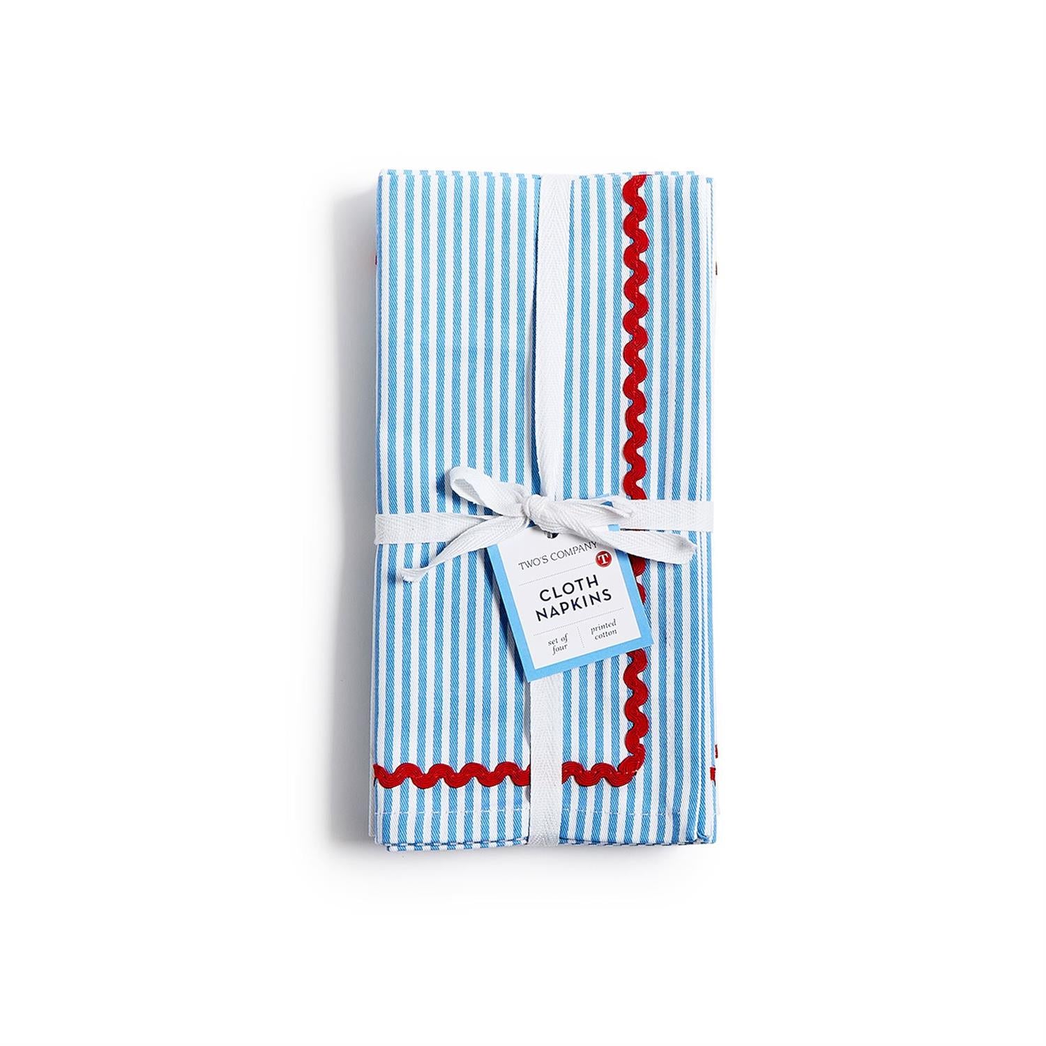 Blue Stripe w/Red Trim Cloth Napkins, s/4