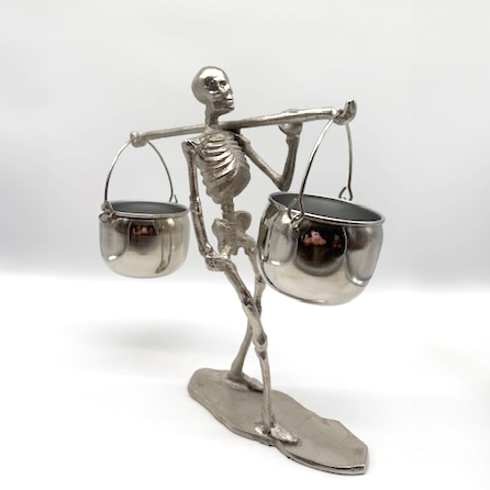 SKELETON WITH HANGING CAULDRONS CANDY DISH
