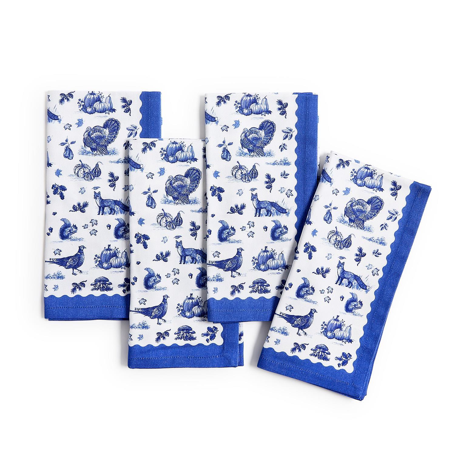 Falling for Blue Toile Napkins, s/4